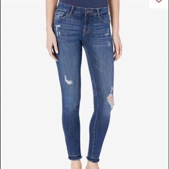 DL1961 Florence Instasculpt Lightly Distressed Frayed Hem Jeans in Strive - Picture 1 of 8